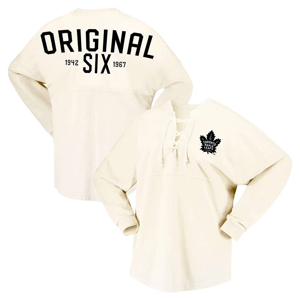 Women's Fanatics  Cream Toronto Maple Leafs Original Six Lace-Up Spirit Jersey Long Sleeve T-Shirt