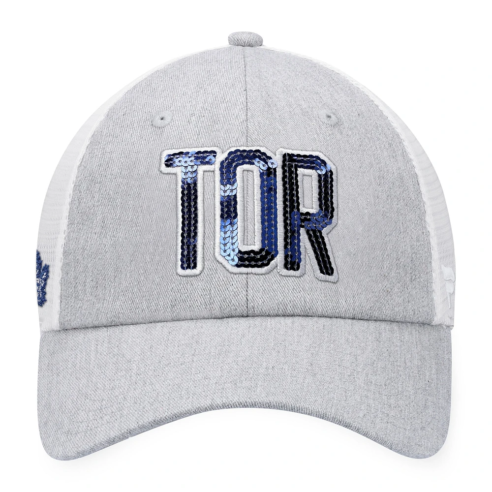 Casquette Snapback emblématique Glimmer Trucker des Maple Leafs de Toronto Fanatics gris chiné/blanc pour femmes