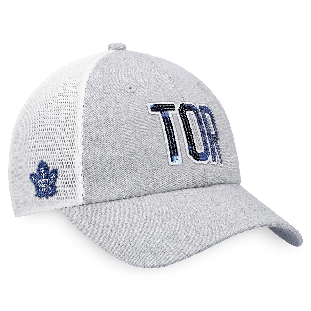 Casquette Snapback emblématique Glimmer Trucker des Maple Leafs de Toronto Fanatics gris chiné/blanc pour femmes