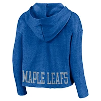 Women's Fanatics Heathered Royal Toronto Maple Leafs Cropped Raw Edge Pullover Hoodie