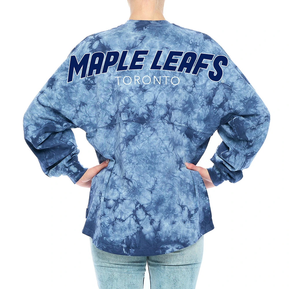 T-shirt à manches longues teint en cristal des Maple Leafs de Toronto Fanatics Branded pour femme, bleu marine