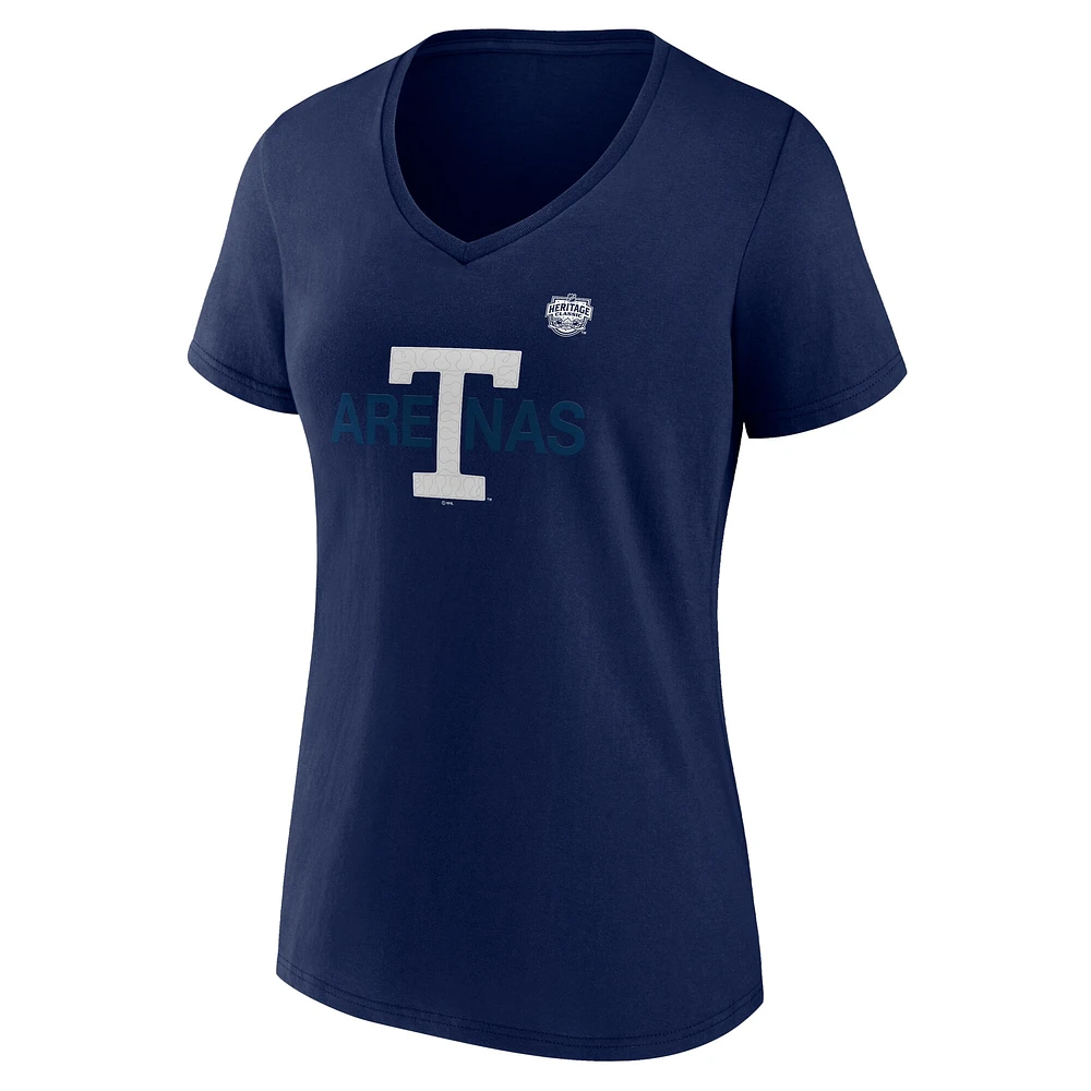 Women's Fanatics  Navy Toronto Maple Leafs Primary Logo V-Neck T-Shirt