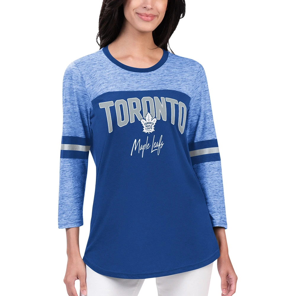 T-shirt bleu à manches 3/4 G-III Sports by Carl Banks pour femmes des Maple Leafs de Toronto Play The Game