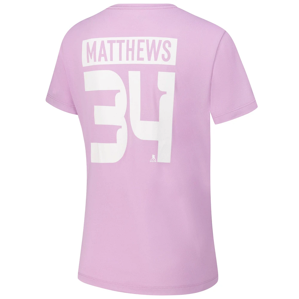 Women's Levelwear Auston Matthews Lavender Toronto Maple Leafs Hockey Fights Cancer Anthem Name & Number T-Shirt