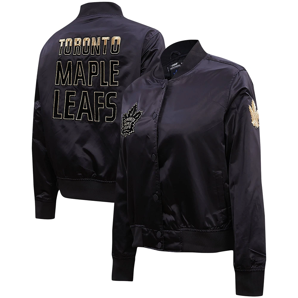 Veste à bouton-pression en satin noir Pro Standard des Maple Leafs de Toronto pour femmes