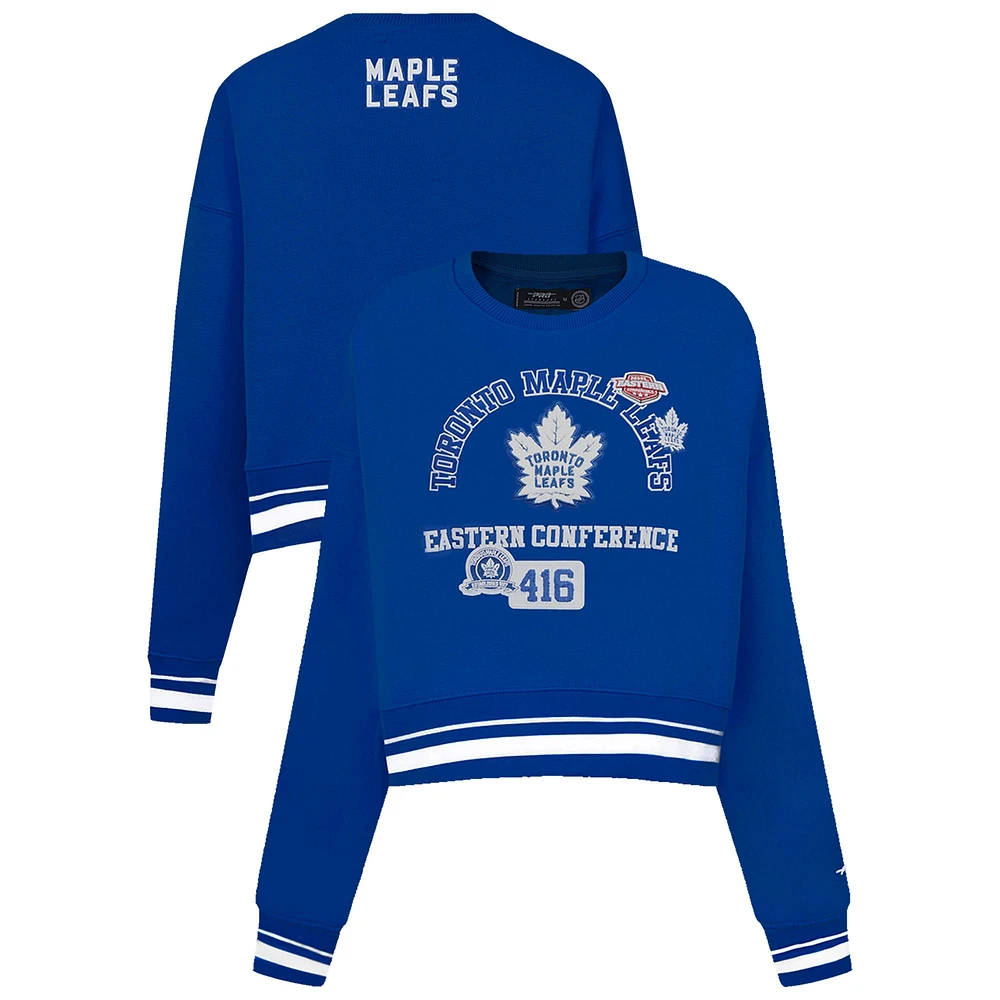 Sweat-shirt court Pro Standard bleu pour femme avec code régional des Maple Leafs de Toronto