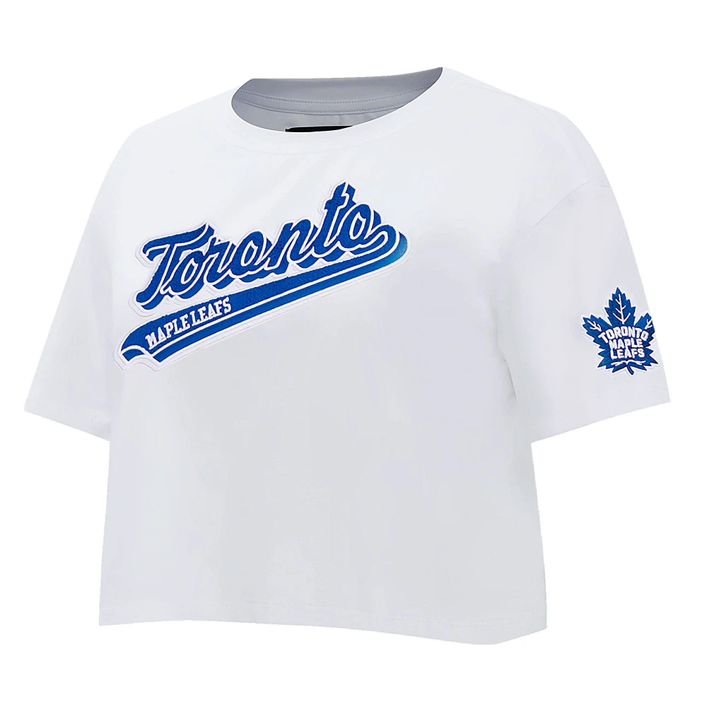 Women's Pro Standard White Toronto Maple Leafs Boxy Script Tail Cropped T-Shirt