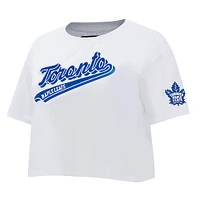 Women's Pro Standard White Toronto Maple Leafs Boxy Script Tail Cropped T-Shirt