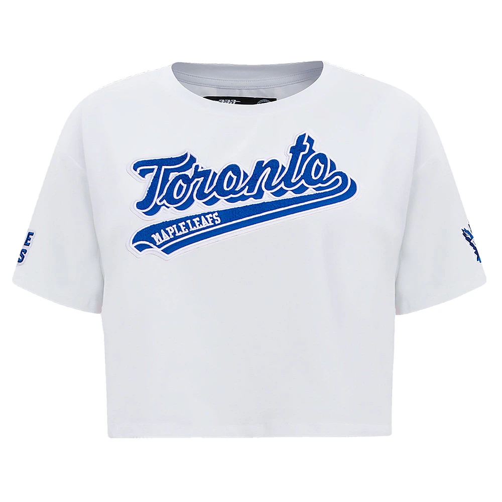 Women's Pro Standard White Toronto Maple Leafs Boxy Script Tail Cropped T-Shirt