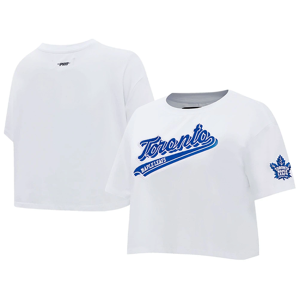 Women's Pro Standard White Toronto Maple Leafs Boxy Script Tail Cropped T-Shirt