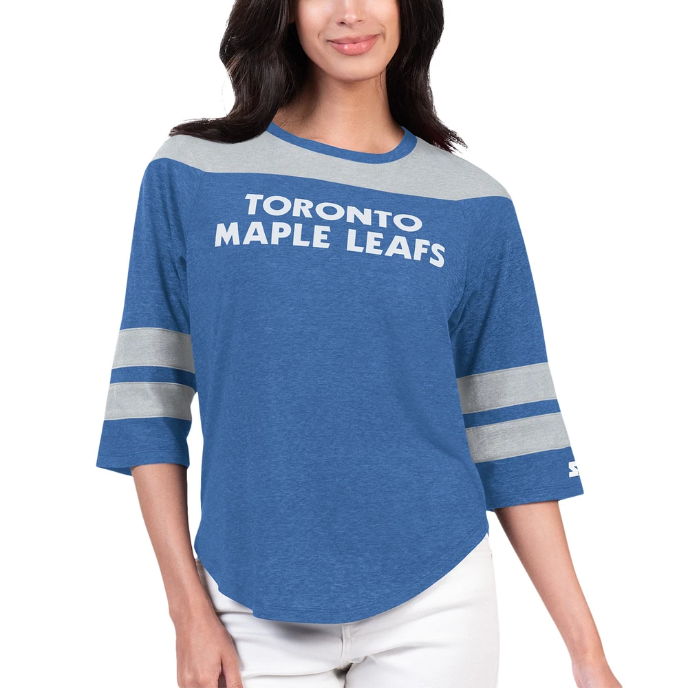 Women's Starter Blue Toronto Maple Leafs Fullback Tri-Blend 3/4-Sleeve T-Shirt