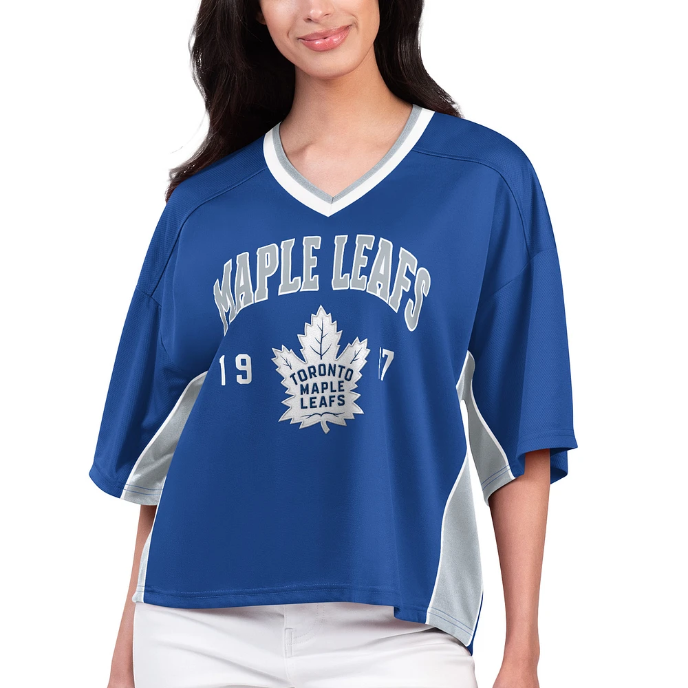 T-shirt à col en V Power Play raglan bleu starter pour femmes des Maple Leafs de Toronto