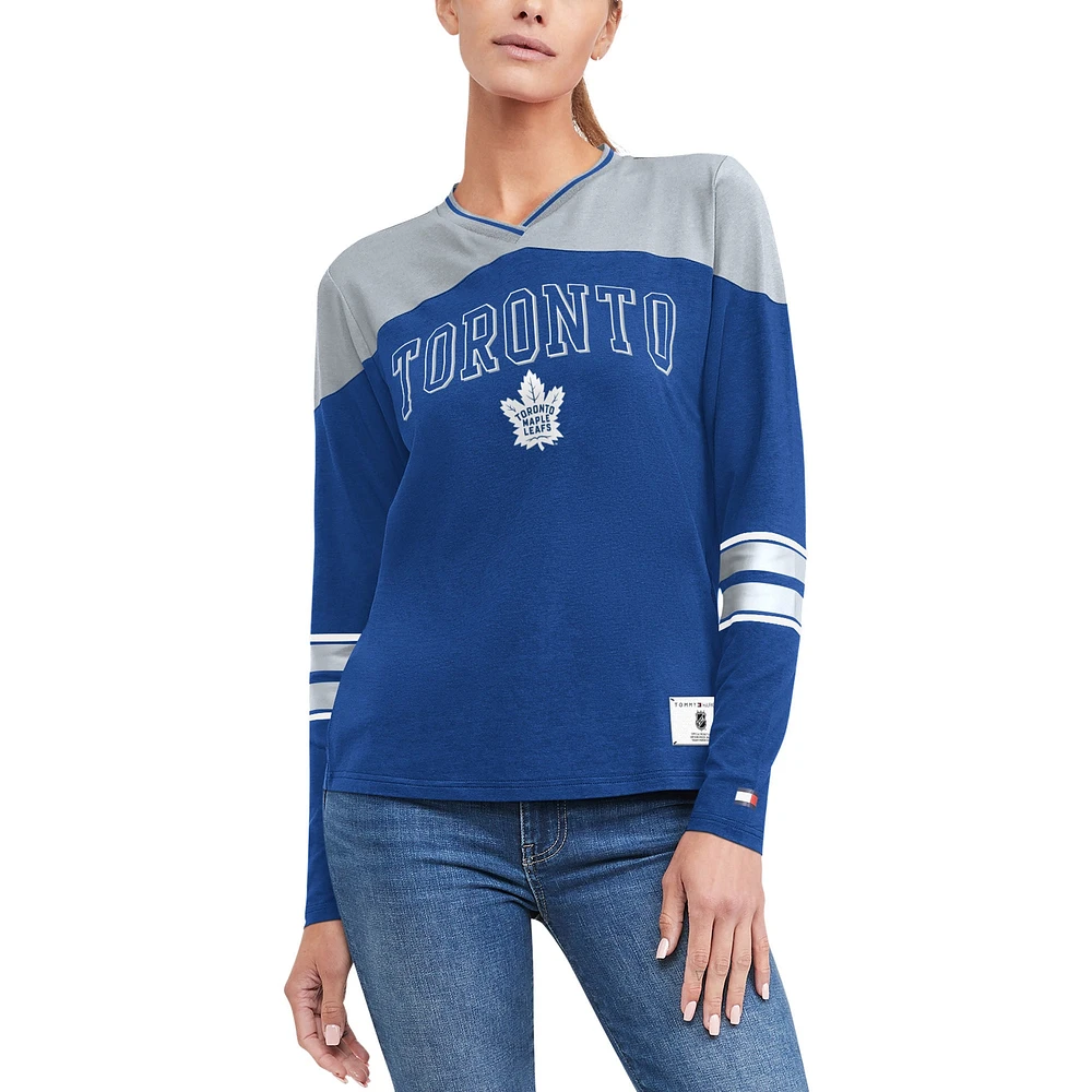 Women's Tommy Hilfiger Blue Toronto Maple Leafs Abigail - Long Sleeve V-Neck T-Shirt