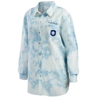 Women's WEAR by Erin Andrews Denim Toronto Maple Leafs Chambray Acid-Washed Long Sleeve - Button-Up Shirt