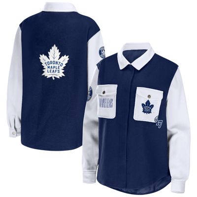 Women's WEAR by Erin Andrews Navy/White Toronto Maple Leafs Colorblock Button-Up Shirt Jacket