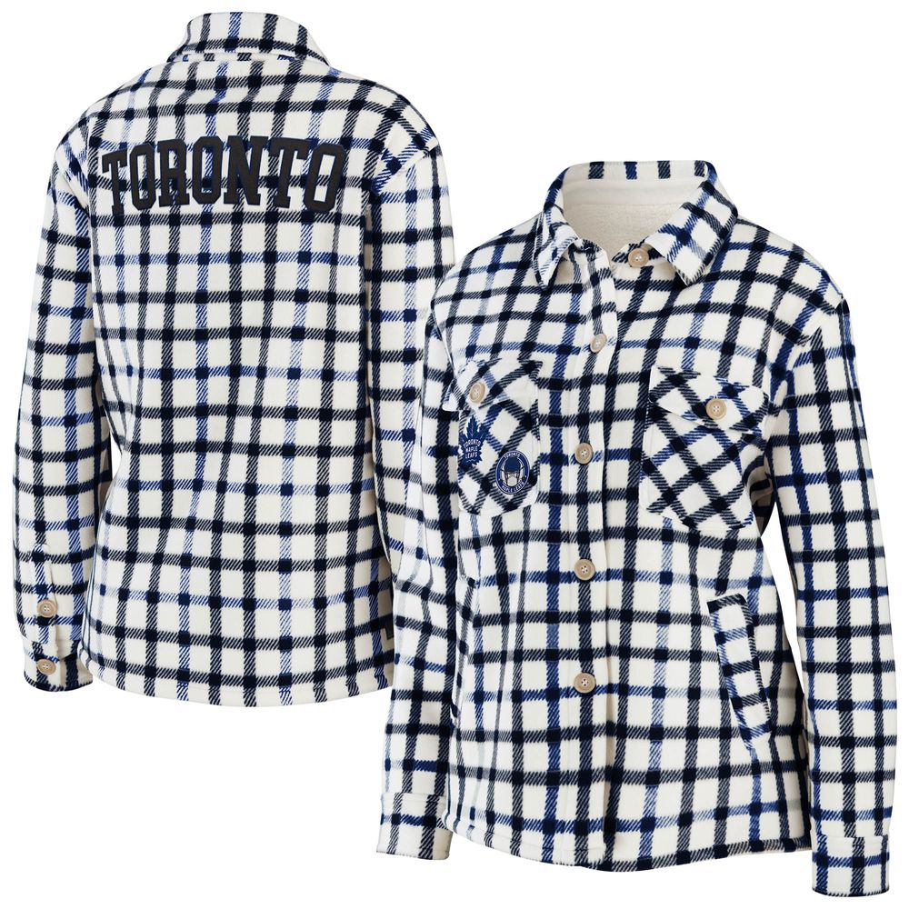 Women's WEAR by Erin Andrews Oatmeal Toronto Maple Leafs Plaid Button-Up - Shirt Jacket