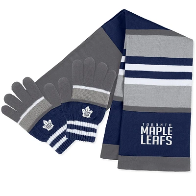 WEAR by Erin Andrews Ensemble gants et écharpe à rayures des Maple Leafs de Toronto pour femmes