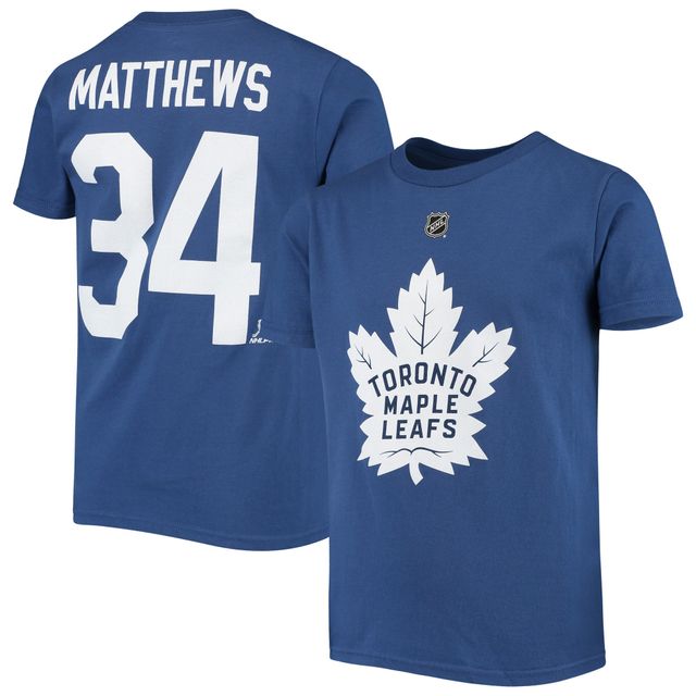 T-shirt bleu pour jeune Auston Matthews avec nom et numéro de joueur des Maple Leafs Toronto