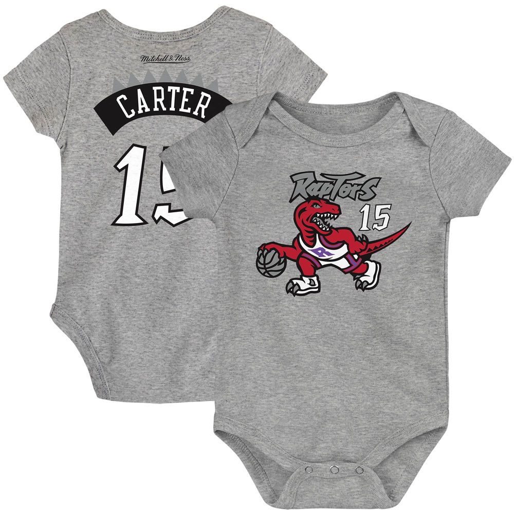 Infant Mitchell & Ness Vince Carter Heathered Gray Toronto Raptors Hardwood Classics Name Number Bodysuit