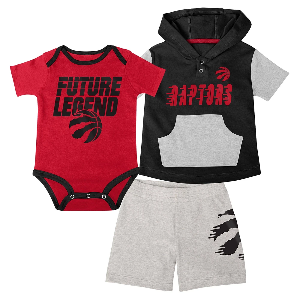 Infant Red/Black/Gray Toronto Raptors Bank Shot Bodysuit, Hoodie T-Shirt & Shorts Set