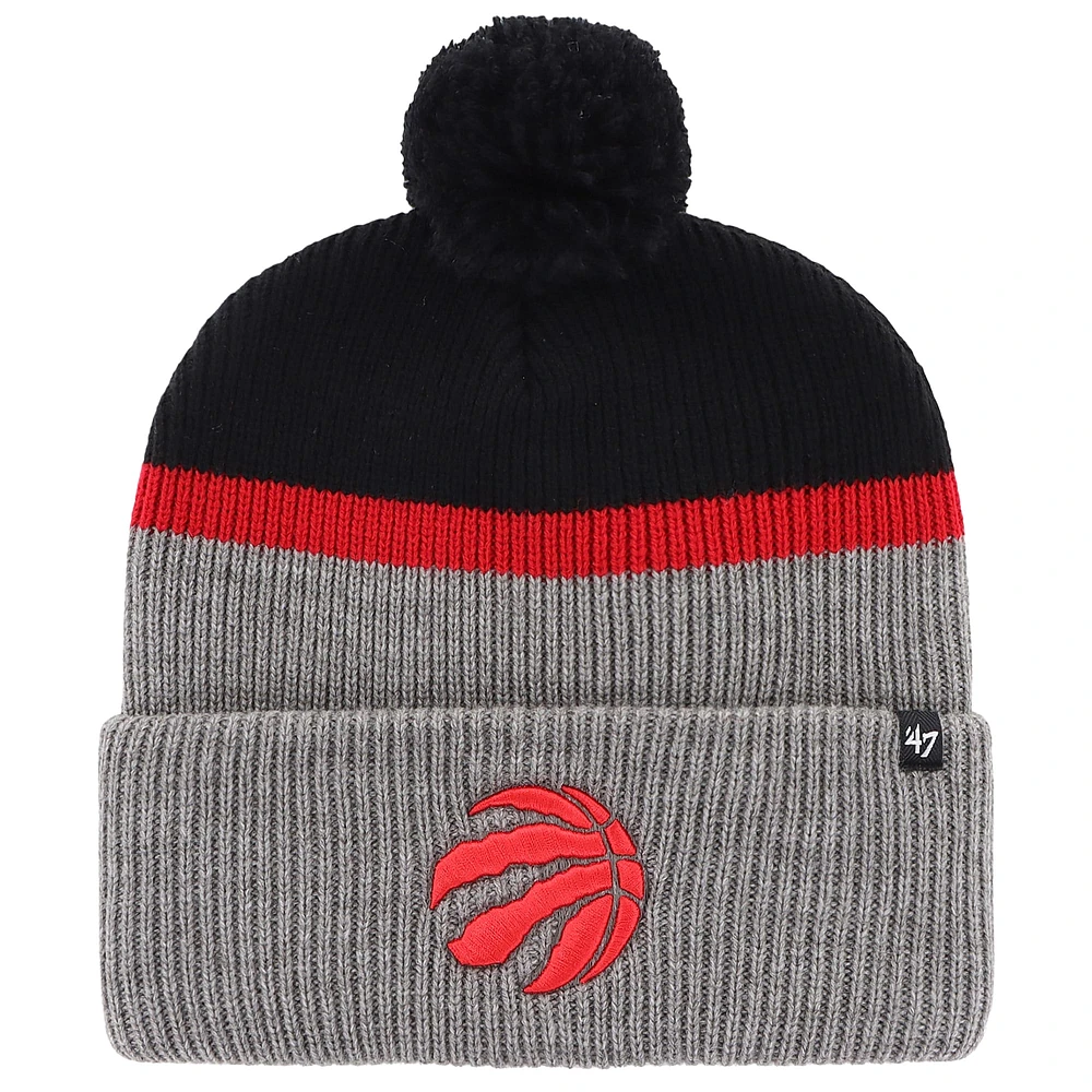 Men's '47 Black/Gray Toronto Raptors Split Shadow Cuffed Knit Hat with Pom