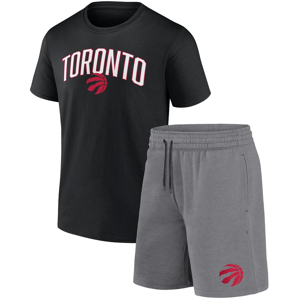 Ensemble de deux t-shirts et shorts Fanatics pour hommes, noir/gris, des Toronto Raptors