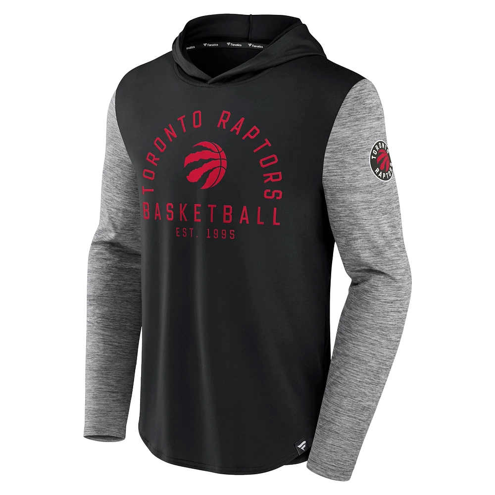 Men's Fanatics Black/Heathered Charcoal Toronto Raptors Deep Rotation Performance Pullover Hoodie