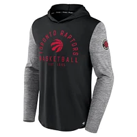 Men's Fanatics Black/Heathered Charcoal Toronto Raptors Deep Rotation Performance Pullover Hoodie