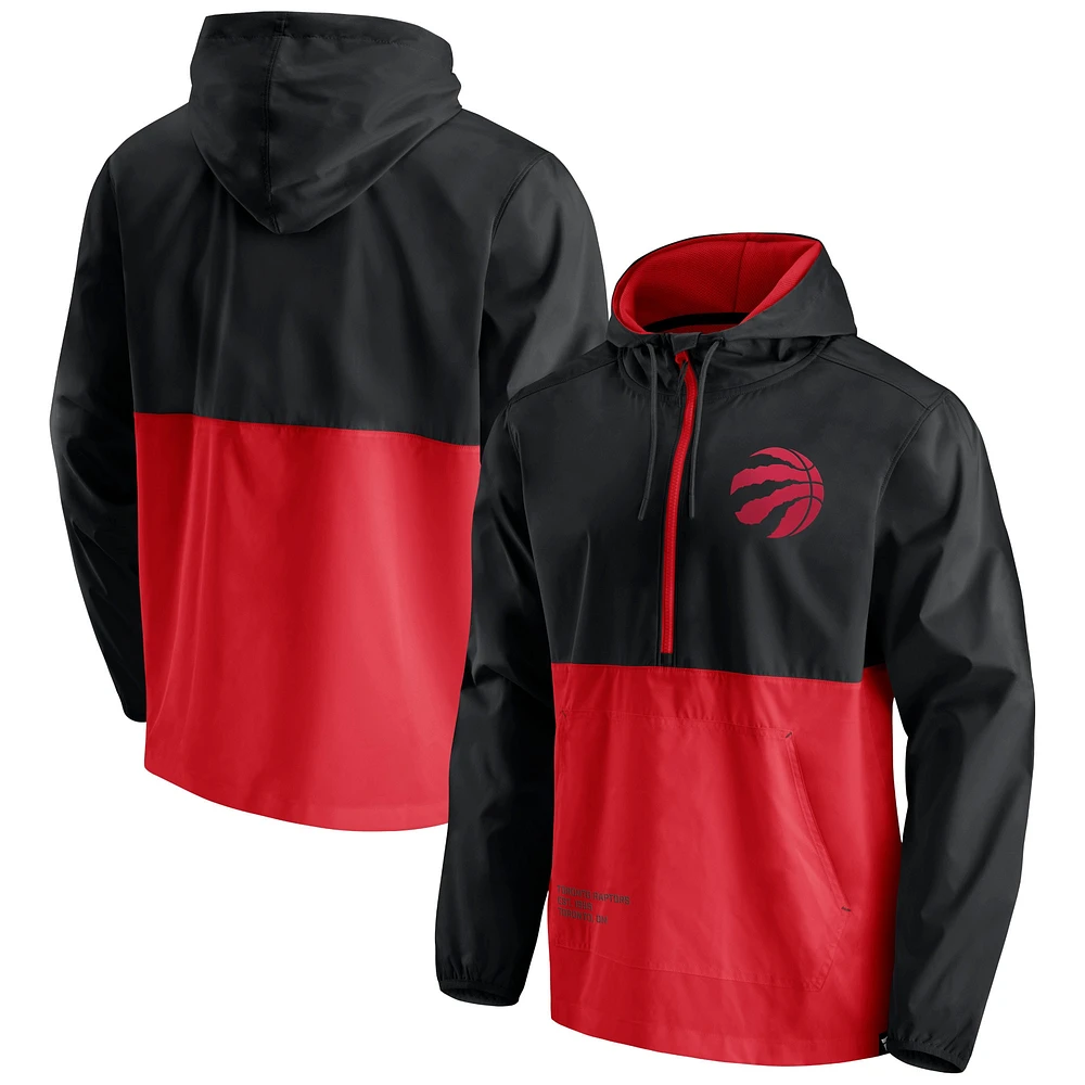 Veste à capuche coupe-vent demi-zip Fanatics pour hommes, noir/rouge, Toronto Raptors Anorak Block Party