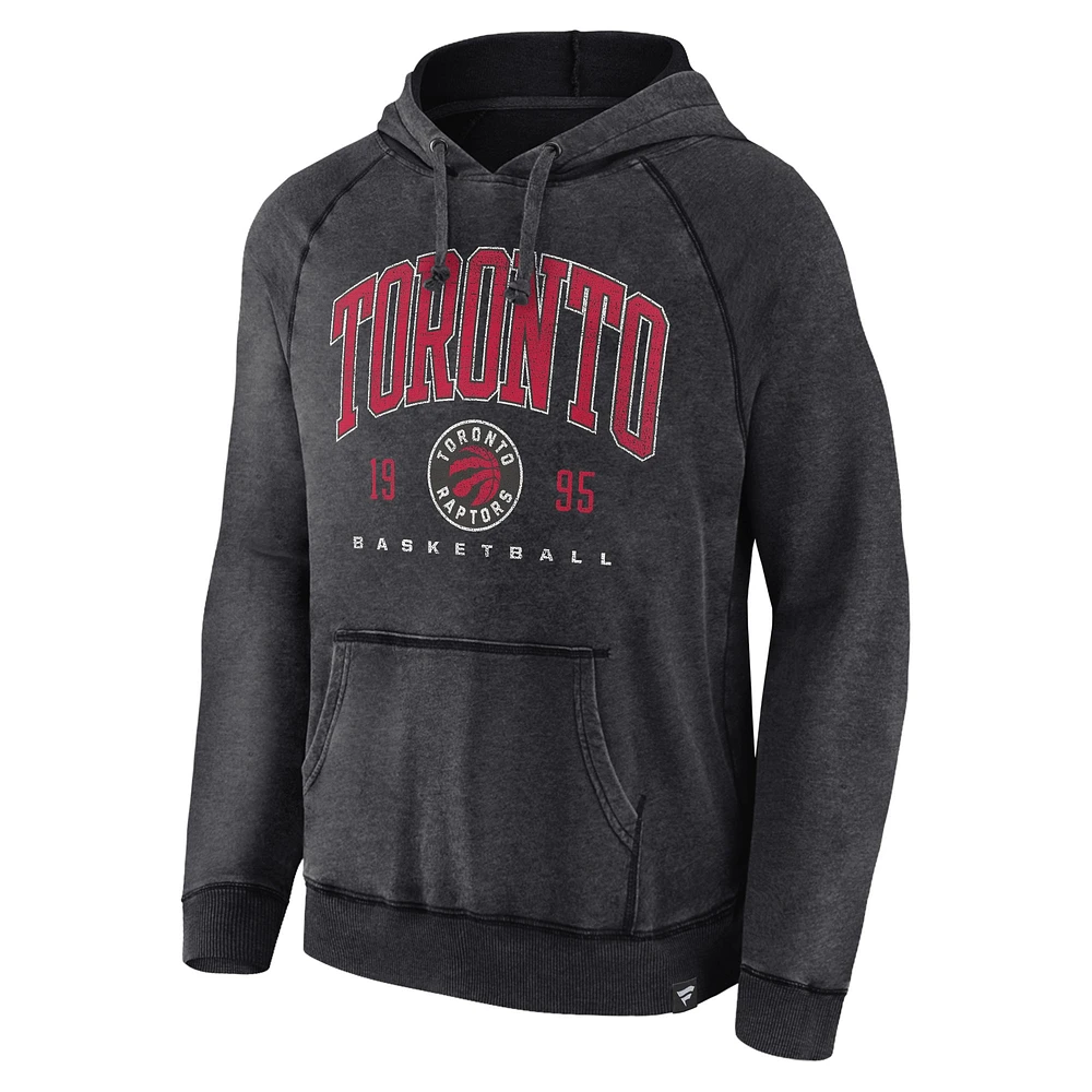 Chandail à capuchon raglan pour hommes Fanatics Heather Charcoal des Toronto Raptors Foul Trouble Snow Wash