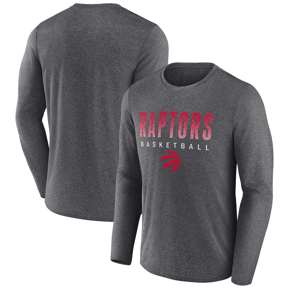 T-shirt à manches longues d'entraînement emblématique des Toronto Raptors Where Legends Play de Fanatics Heathered Charcoal pour hommes