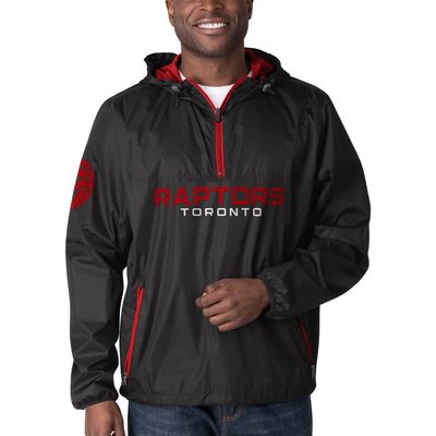 Men's G-III Sports by Carl Banks Black Toronto Raptors Base Runner Half-Zip Hoodie - Jacket