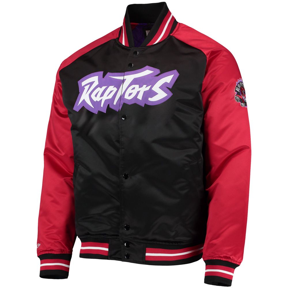 Men's Mitchell & Ness Black/Red Toronto Raptors Hardwood Classics Reload 3.0 Raglan Full-Snap Satin Jacket