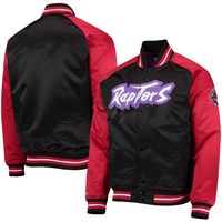 Men's Mitchell & Ness Black/Red Toronto Raptors Hardwood Classics Reload 3.0 Raglan Full-Snap Satin Jacket