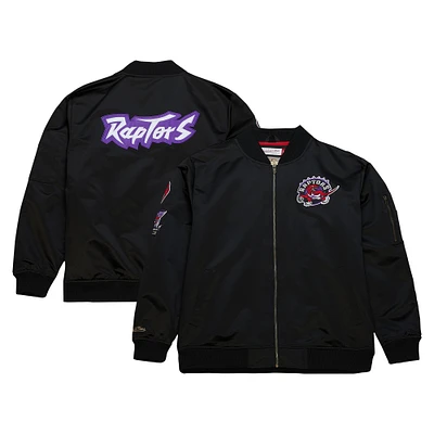 Men's Mitchell & Ness Black Toronto Raptors Hardwood Classics Vintage Logo Full-Zip Bomber Jacket