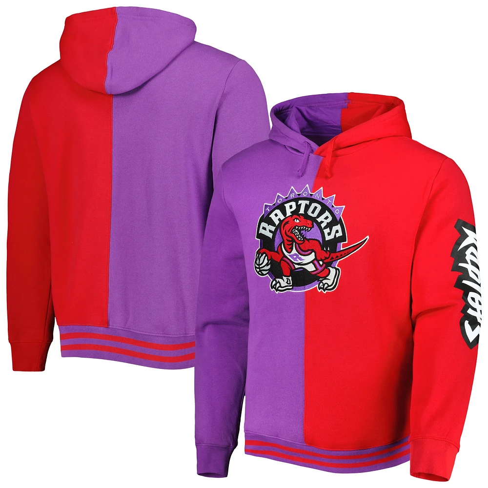 Sweat à capuche manches longues pour homme Mitchell & Ness Toronto Raptors Hardwood Classics Split violet/rouge