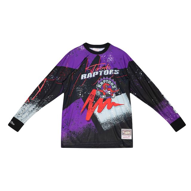 T-shirt à manches longues pour homme Mitchell & Ness Toronto Raptors Hardwood Classics Hyper Hoops, violet