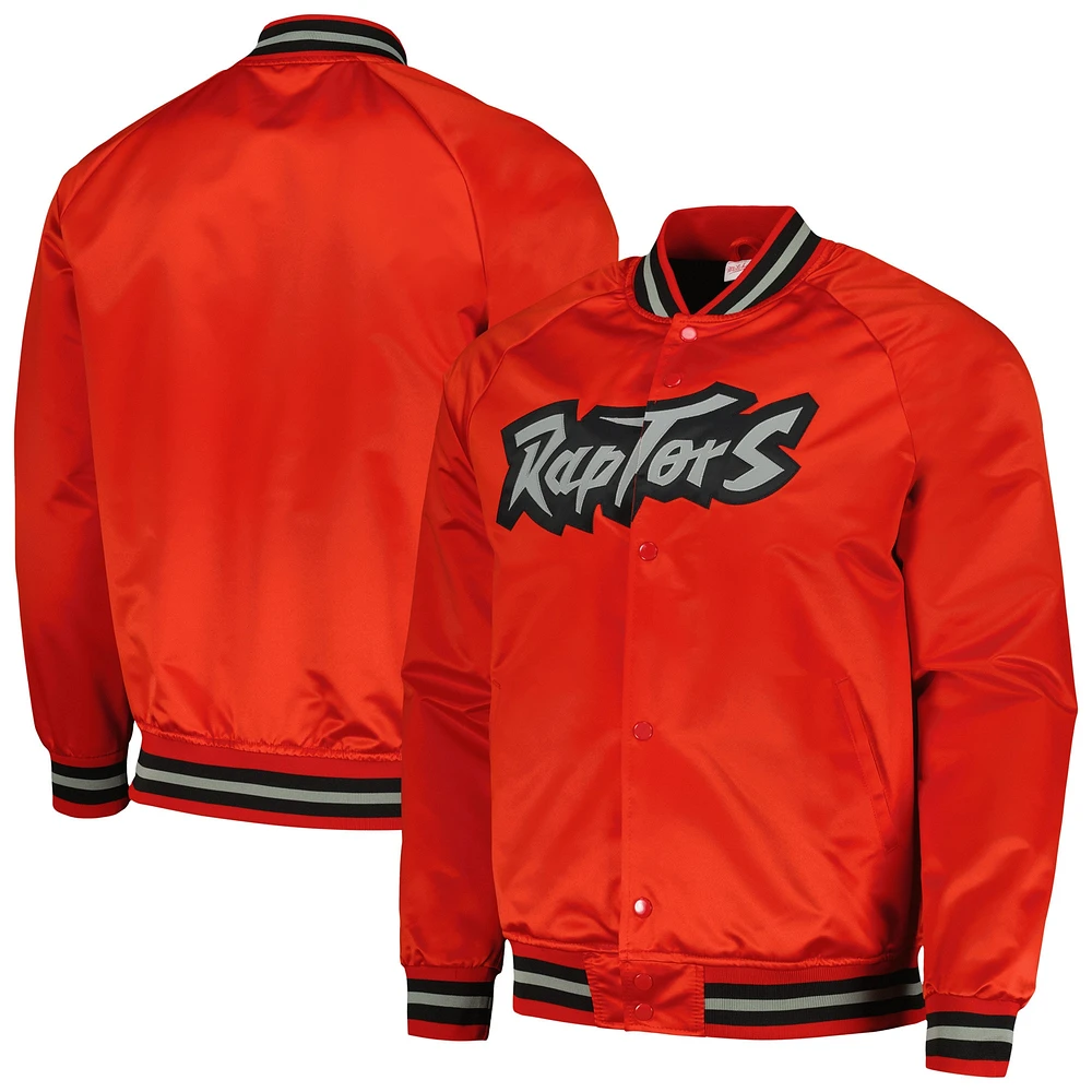 Veste rouge à bouton-pression Mitchell & Ness pour hommes des Raptors de Toronto Hardwood Classics Throwback Wordmark Raglan