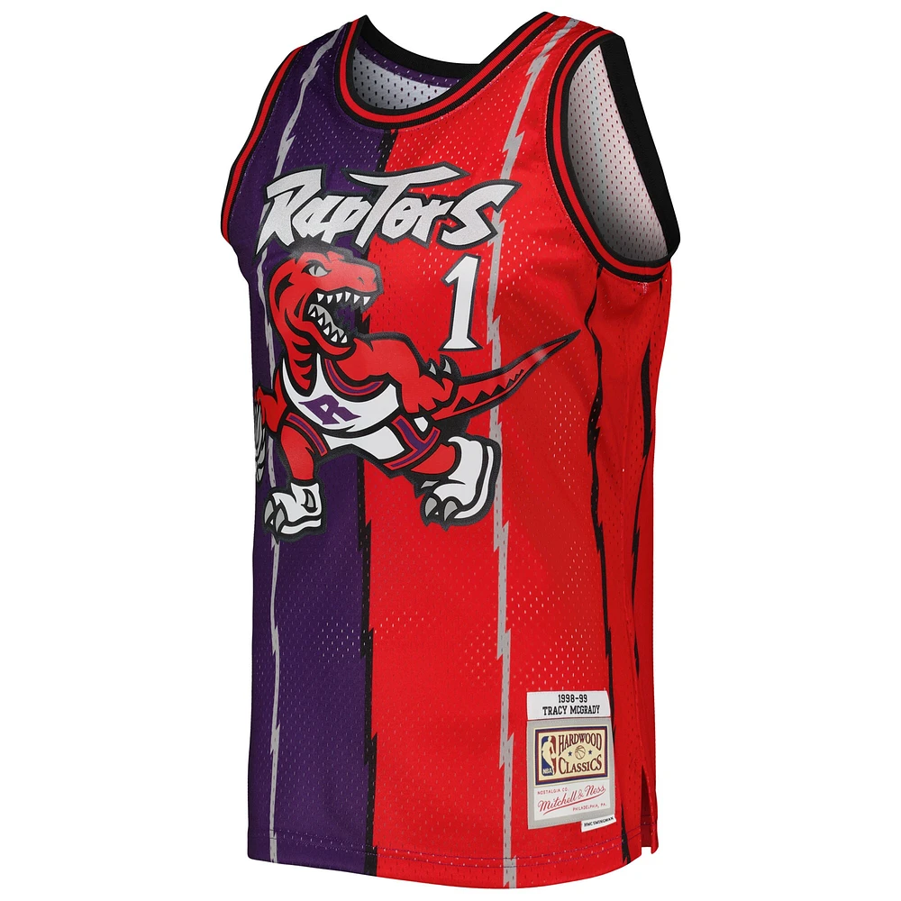 Maillot Swingman divisé Mitchell & Ness Tracy McGrady violet/rouge pour hommes des Raptors de Toronto Hardwood Classics 1998/99