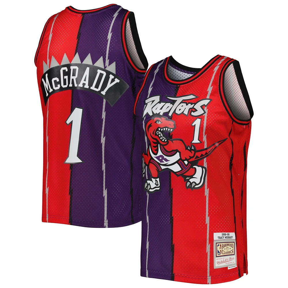 Maillot Swingman divisé Mitchell & Ness Tracy McGrady violet/rouge pour hommes des Raptors de Toronto Hardwood Classics 1998/99