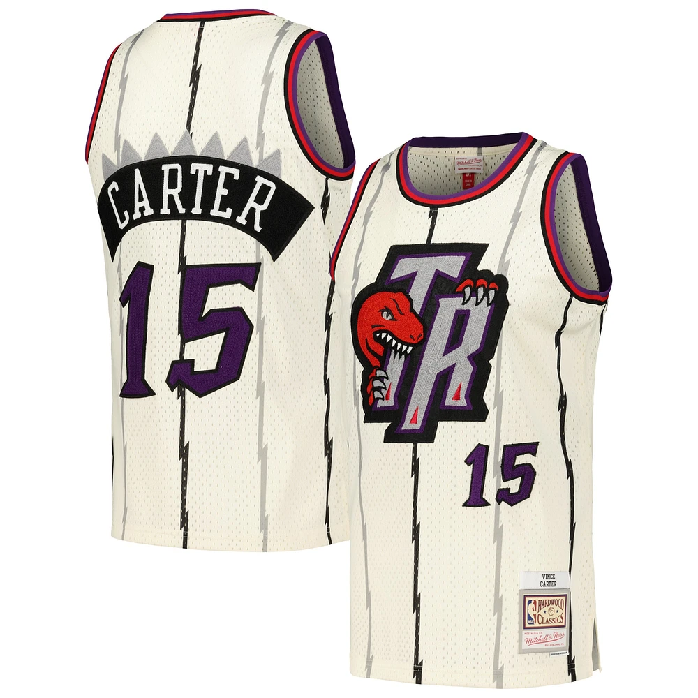 Maillot Swingman Mitchell & Ness Vince Carter crème Toronto Raptors Chainstitch pour hommes