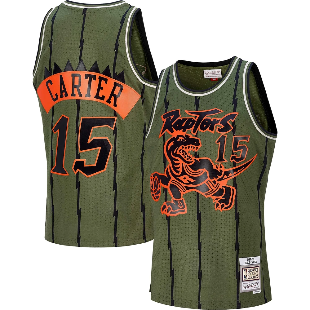 Maillot Swingman Mitchell & Ness Vince Carter Olive Toronto Raptors 1998/99 Hardwood Classics Flight Edition pour hommes