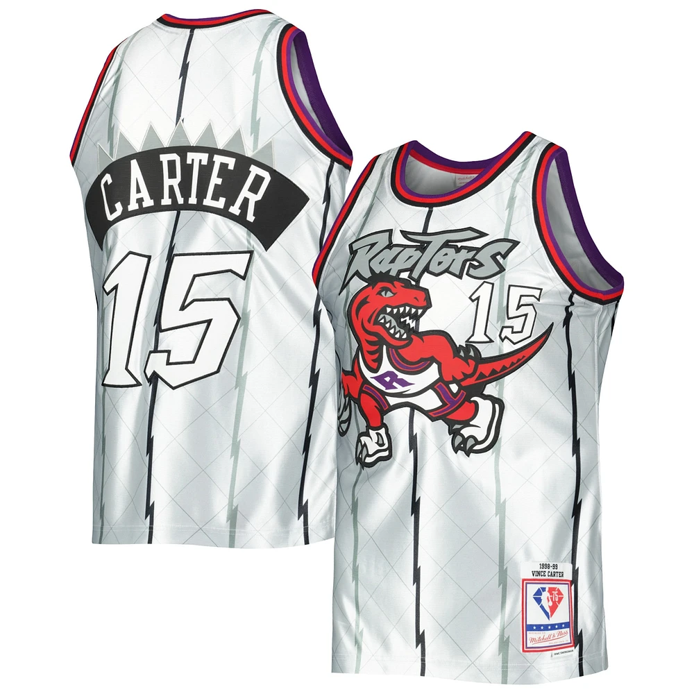 Men's Mitchell & Ness Vince Carter Platinum Toronto Raptors 1998/99 Hardwood Classics 75th Anniversary Swingman Jersey