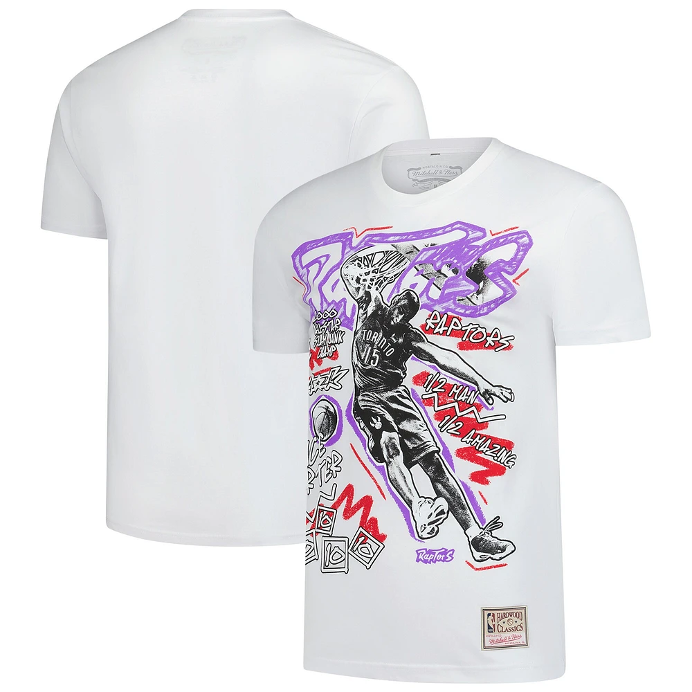 T-shirt blanc Mitchell & Ness Vince Carter pour homme des Toronto Raptors Hardwood Classics Chalked Up