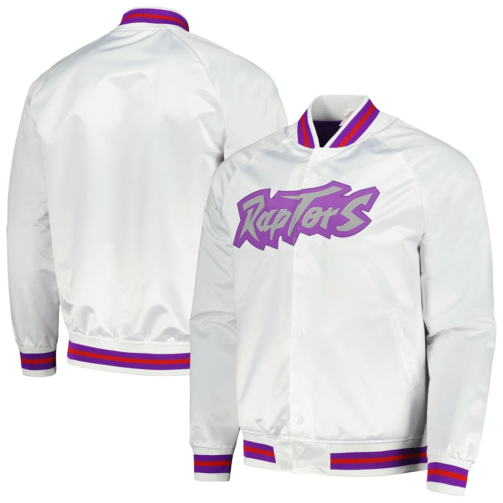 Veste blanche à bouton-pression raglan Mitchell & Ness pour hommes des Hardwood Classics Raptors de Toronto