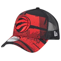 Casquette ajustable New Era noire/rouge Toronto Raptors Tip Off A-Frame Trucker 9FORTY pour homme