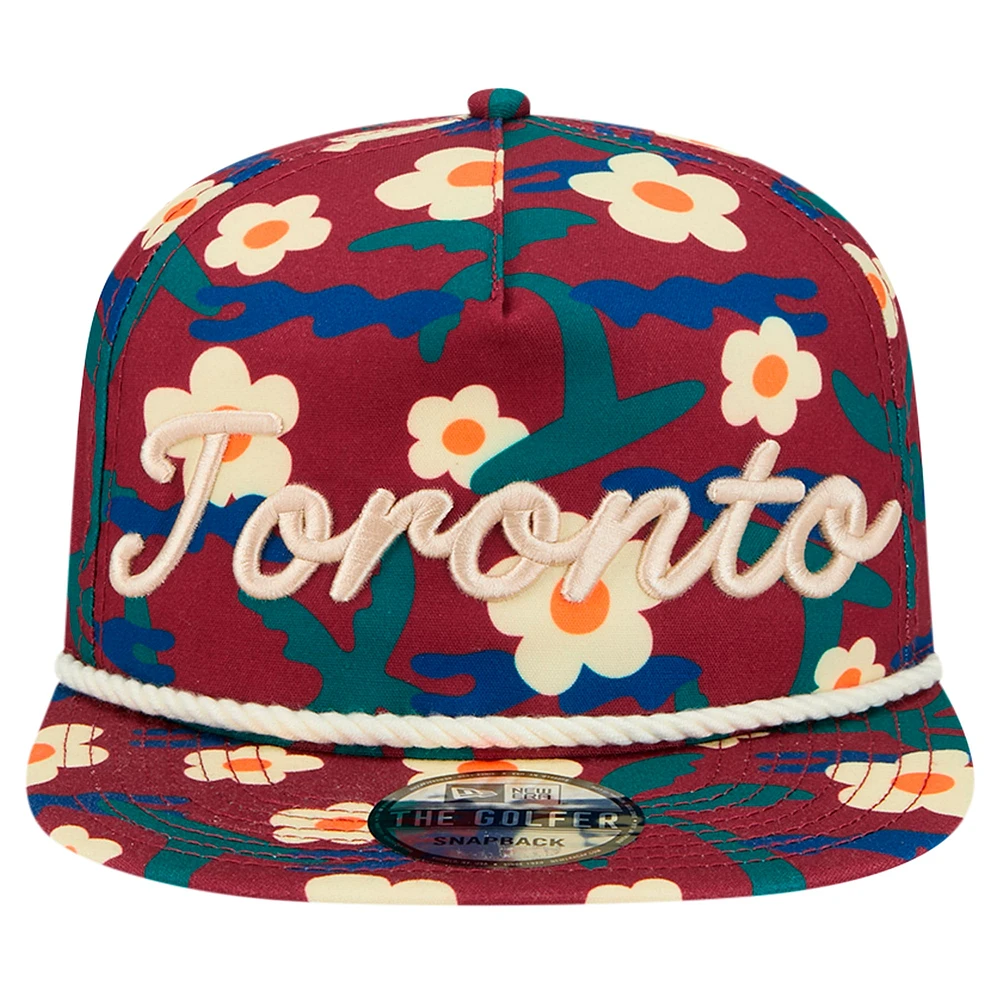 Men's New Era Crimson Toronto Raptors Vacation Floral Golfer Snapback Hat