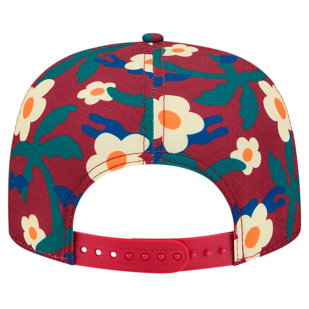 Men's New Era Crimson Toronto Raptors Vacation Floral Golfer Snapback Hat