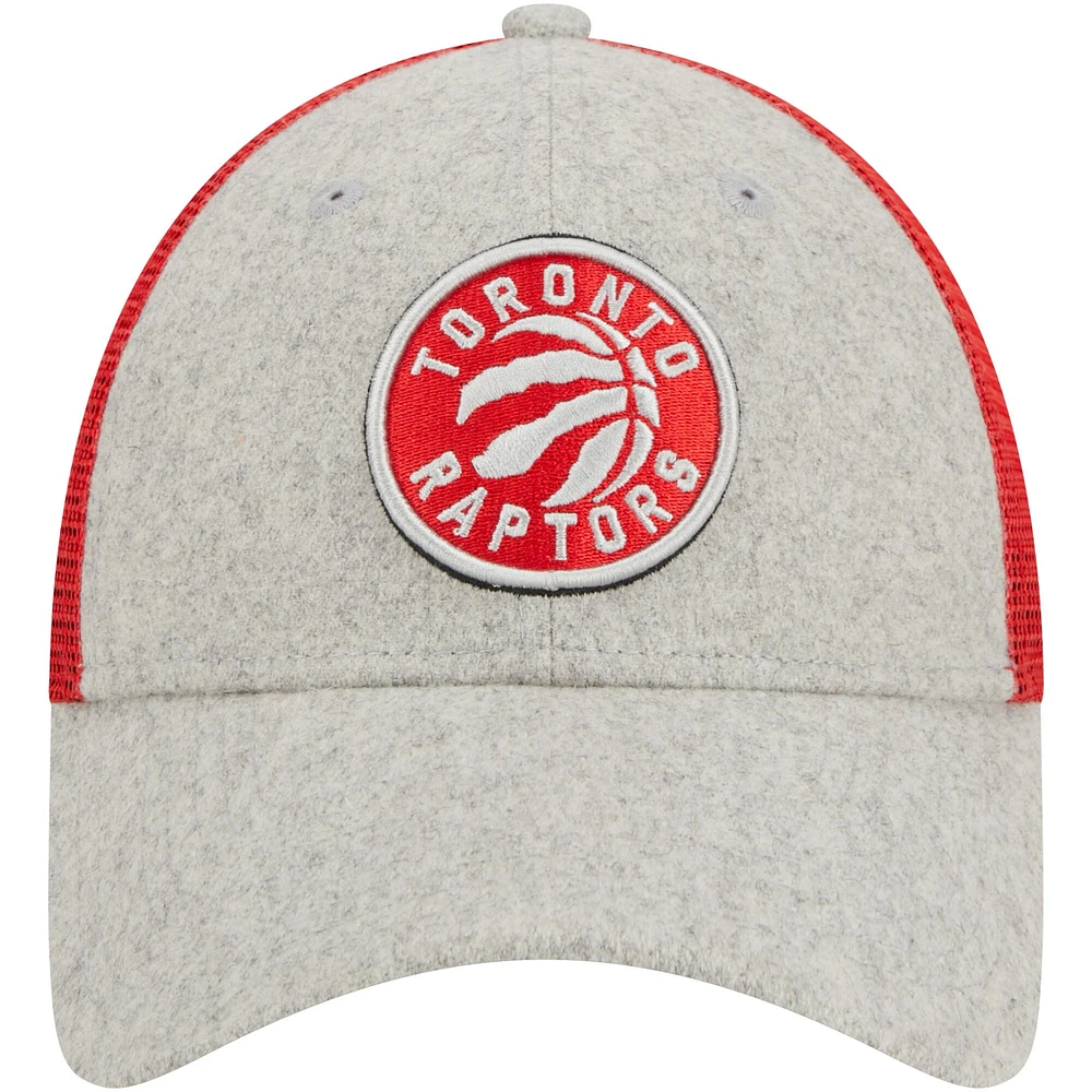 Casquette réglable New Era pour hommes, gris chiné/rouge, Toronto Raptors Pop Trucker 9FORTY