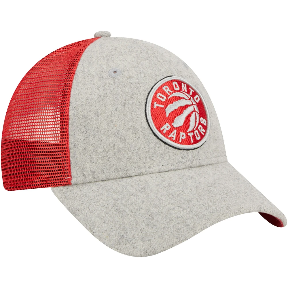 Casquette réglable New Era pour hommes, gris chiné/rouge, Toronto Raptors Pop Trucker 9FORTY